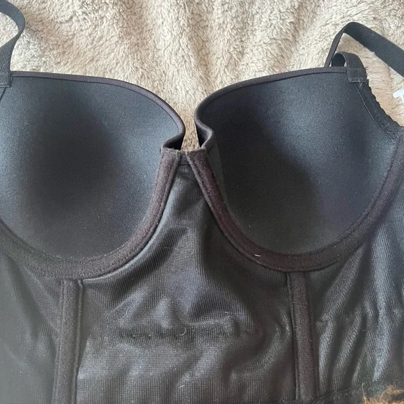 NWT Vintage Y2K Bebe Brown Feather Embellished Black Bustier - Picture 8 of 11